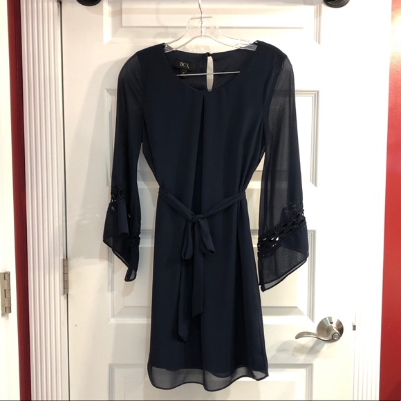 Navy Blue Bell Sleeve Mini Dress - Picture 1 of 4